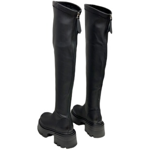 过膝长靴子女真皮英伦风高筒骑士靴厚底增高防水台瘦瘦靴女后拉链