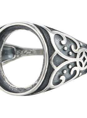 南红纯银复古绿松石戒指空托