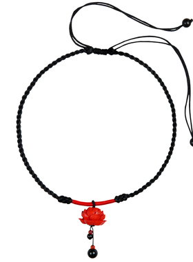 红色莲花项链女款锁骨链