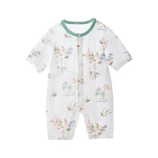 贝肽斯婴儿衣服夏季薄款男女宝宝连体衣七分袖睡衣纯棉a类空调服