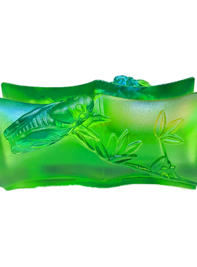 琉璃工艺品知足长乐名片夹竹节名片座摆件高档礼品办公室桌面实用