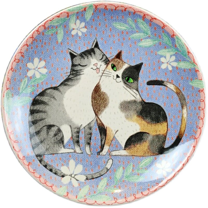 少女心复古做旧可爱猫咪陶瓷盘子
