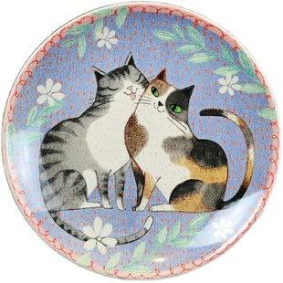 埃兰迪尔北欧复古风格釉下彩陶瓷餐具西餐盘顽皮猫早餐点心盘子