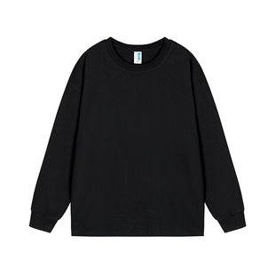 300G重磅杏色纯棉长袖t恤春秋季圆领休闲宽松百搭纯色体恤打底衫