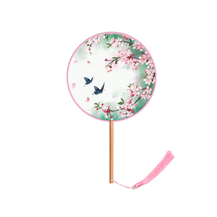 半透儿童长柄团扇古风刺绣扇子舞蹈扇夏天女童汉服旗袍古装小圆扇
