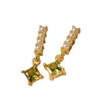 法式复古橄榄绿锆石耳钉925银针高级感气质宫廷风耳饰耳夹无耳洞