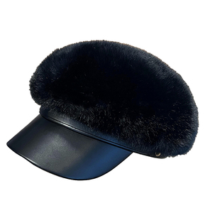 仿水貂毛绒贝雷帽子女冬季气质显脸小报童帽皮沿复古保暖八角帽潮