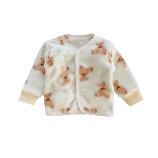 婴儿外套秋冬季法兰绒保暖新生儿上衣珊瑚绒男女宝宝秋装开衫春秋