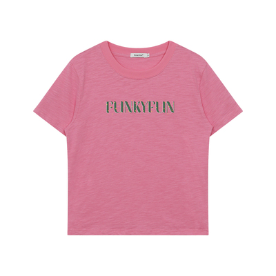 FUNKYFUN 原创彩色波点logo印花宽松正肩竹节棉圆领短袖T恤 S05
