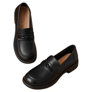 红蜻蜓女鞋真皮乐福鞋2026春夏新款商务正装通勤厚底小皮鞋妈妈鞋