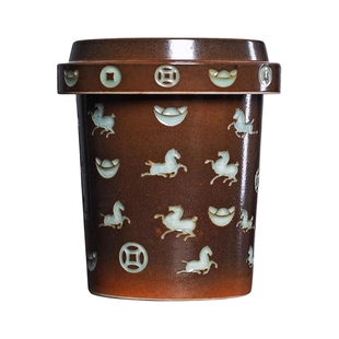 青瓷刻花带盖咖啡杯单杯龙泉手工弟窑陶瓷创意马上有乾茶杯子中式