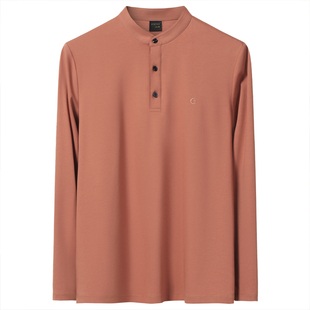 春秋季男士立领长袖T恤丝光棉纯棉打底衫春秋款上衣2025新款男装