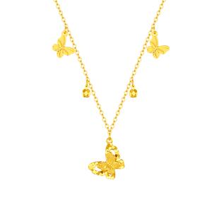 周大生黄金项链女足金5G小金珠小仙蝶锁骨套链蝴蝶吊坠送女生礼物