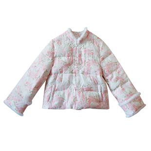 8折【灼灼其华】新中式国风羽绒服女冬季花式盘扣水貂毛印花外套