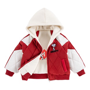 正品史努比童装儿童双面穿棒球服男童连帽棉衣男孩夹棉外套秋冬款