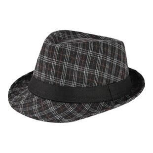 中老年人格纹礼帽男款小檐卷边绅士帽春秋爷爷老头帽子英伦爵士帽