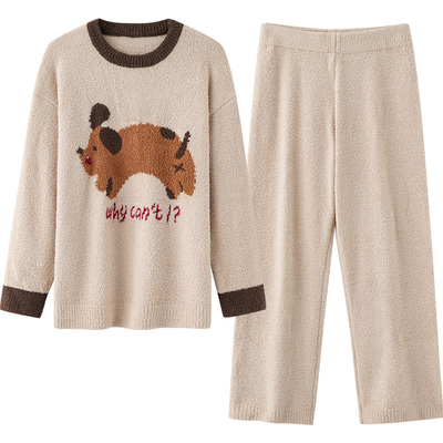 半边绒睡衣女秋冬季长袖保暖卡通