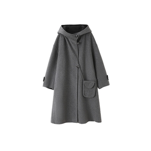时然大码毛呢大衣微胖mm原创女装加厚保暖连帽外套冬装宽松上衣