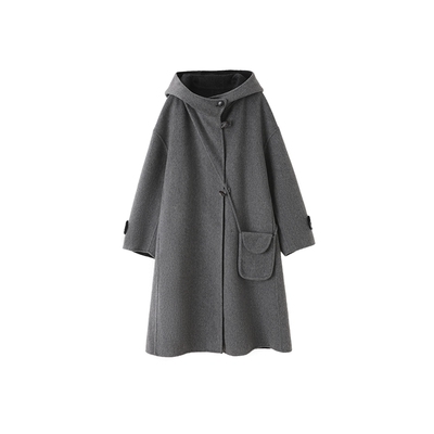 时然大码毛呢大衣保暖加厚连帽