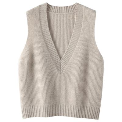 100纯羊毛大V领针织马甲女