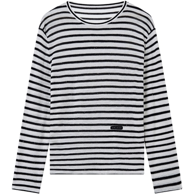 有兰黑白条纹羊毛针织衫