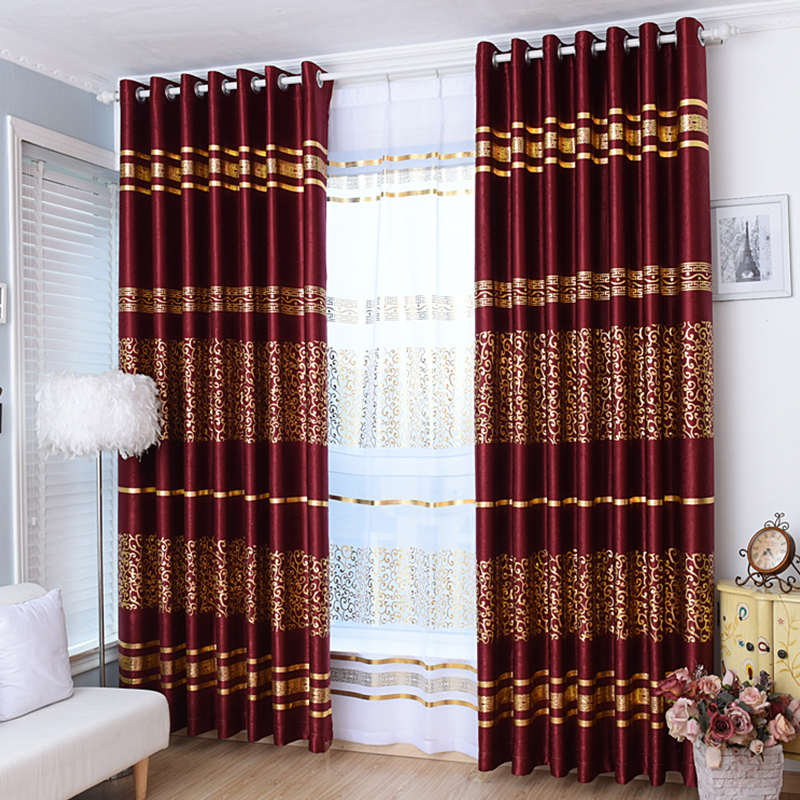 窗帘窗帘杆一整套欧式全遮光布红色喜庆结婚新房卧室客厅大气2024
