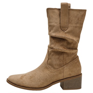 真皮短靴女西部褶皱堆堆靴新款复古英伦风加绒小个子内增高马丁靴