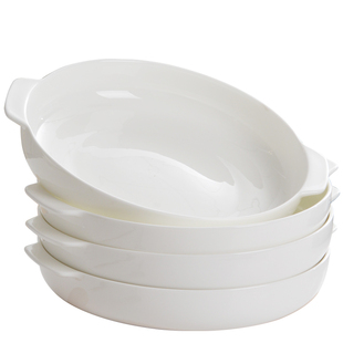 双耳盘子套装纯白骨瓷餐具家用菜盘陶瓷碟子深盘鱼盘创意沙拉餐盘