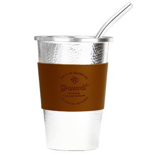 永华禧宝足银999银水杯吸管咖啡杯隔热防烫可乐杯奶茶杯银杯自用