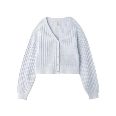 gelatopique纯色竖条编织短开衫