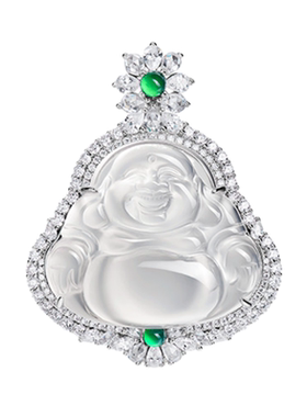 双绿珠白玉髓大舒佛公吊坠项链女