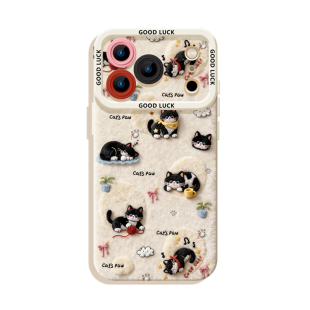 线团小猫苹果17ProMax手机壳iPhone16Pro仿毛绒15软壳14plus防摔13外壳12适用17air外壳保护套11小狗猫咪冬天