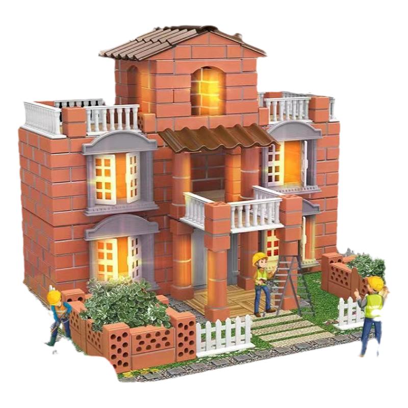 水泥瓦匠盖房子砖墙屋快乐建筑儿建筑/DIY小屋/拼