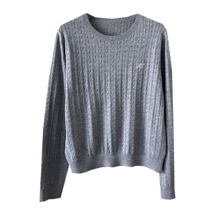 韩系麻花细羊毛针织衫25秋季圆领短款小个子上衣休闲薄毛衣打底女