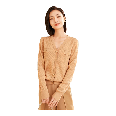 乔万尼2026春新品羊毛衫针织菱形提花设计开衫气质高级感ET3M761