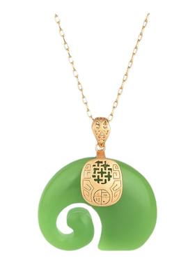 珠宝首饰古装道具铜镀金古风和田玉青玉吉祥福气象女吊坠锁骨项链