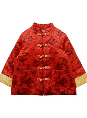 唐装夹棉新年男童拜年服红色外套