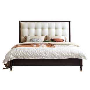 法式复古实木床中古风1米8主卧双人大床美式1米5储物高箱软靠皮床