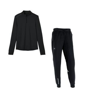 迪卡侬运动套装男秋冬健身跑步套装速干长袖长裤两件套男SAL3