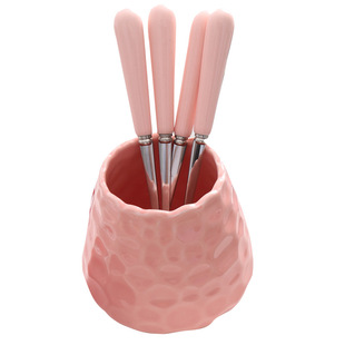 陶瓷水果叉高级感家用吃水果叉子不锈钢管甜品叉套装创意桌上摆件