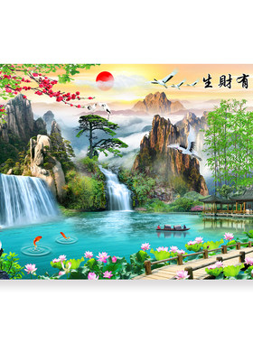 山水画客厅沙发背景墙贴装饰挂画