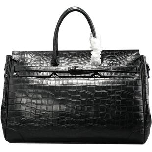 新款男士手拎旅行包鳄鱼纹休闲斜挎包真皮大容量短途公事包行李袋