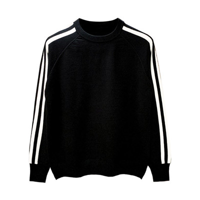 潮流个性条纹撞色套头圆领毛衣