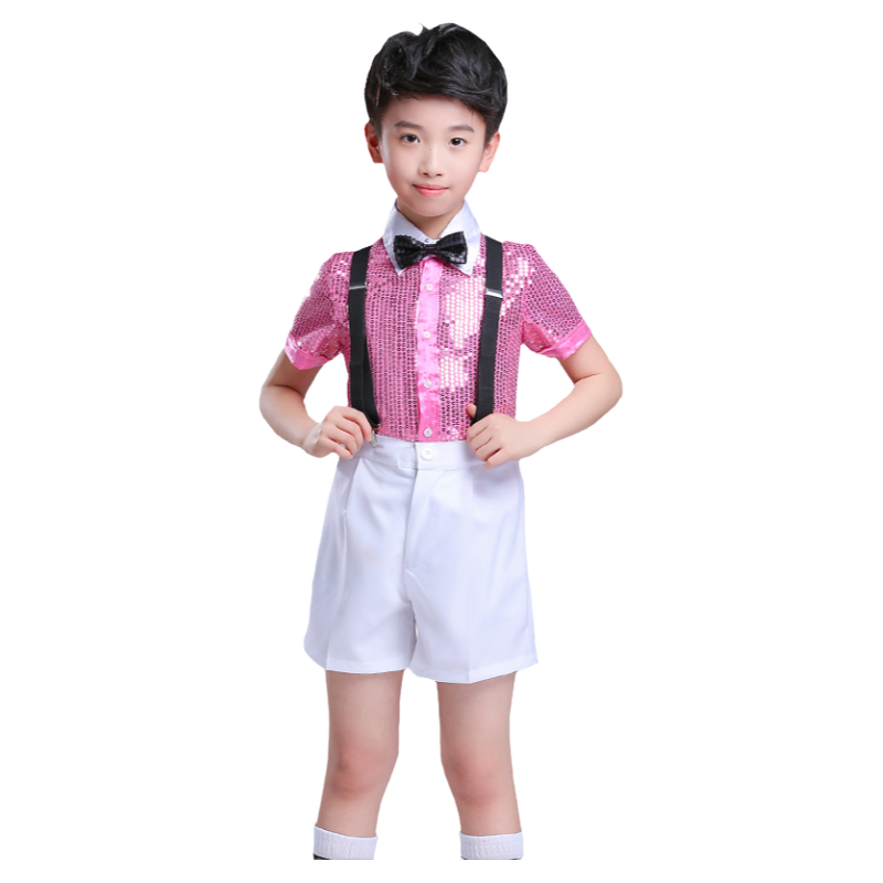 儿童演出服男童亮片背带裤礼服小男孩舞蹈幼儿园男生演讲表演服装