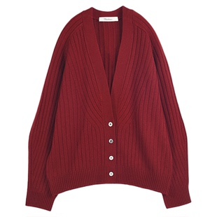 秋冬新品设计款抽条厚款色纺针织羊绒开衫外套