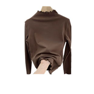 秋冬新款德绒半高领木耳边内搭加厚双面绒保暖设计感百搭打底衫女