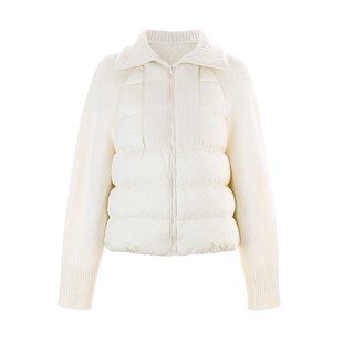 【惊喜特价】Bettychow 奶白色山羊绒拼接羽绒服奶昔白保暖外套