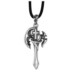 实心足银990开天斧头吊坠男款霸气项链十字架时尚复古纯银首饰品