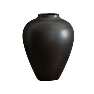 景德镇侘寂风黑色陶瓷花瓶复古怀旧粗陶花器家居酒店民宿装饰摆件
