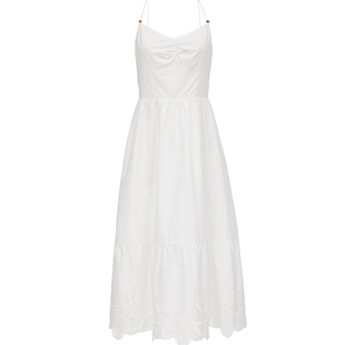 ONLY夏季镂空刺绣修身纯色吊带A字收腰裙子伞裙长裙连衣裙女